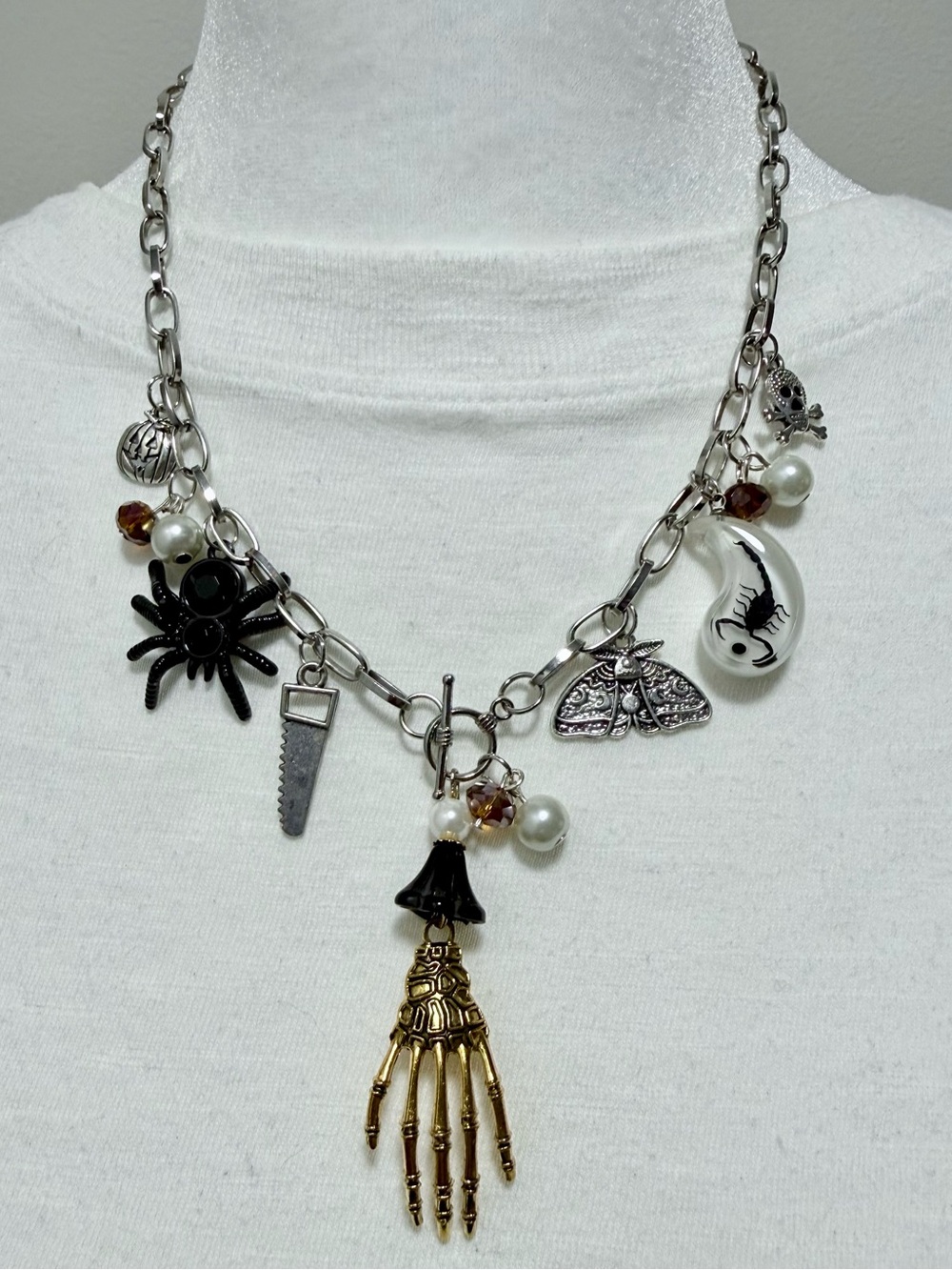 Spooky Mixed Metal Charm Necklace